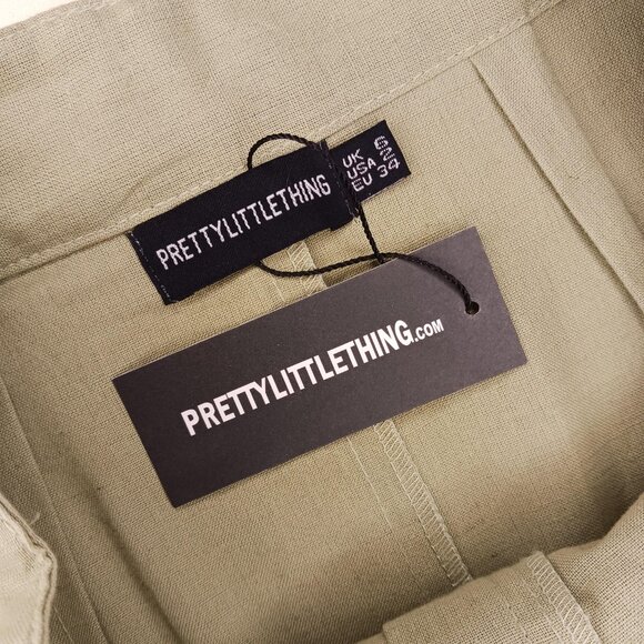 Pretty Little Thing Womens Size 2 Maxi Skirt Khaki Linen Look Pockets - Picture 2 of 8